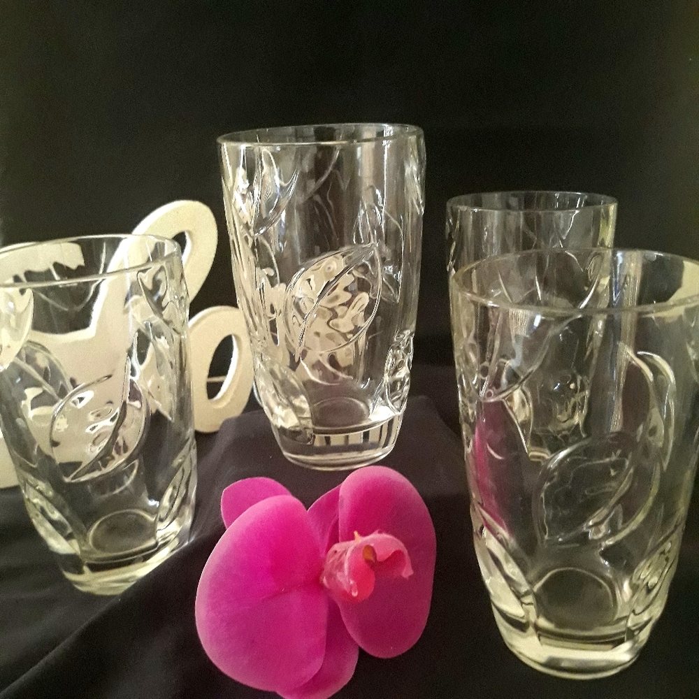 Heavy Leaf Embossed 16 oz. Tumbler Glasses | Set of 4